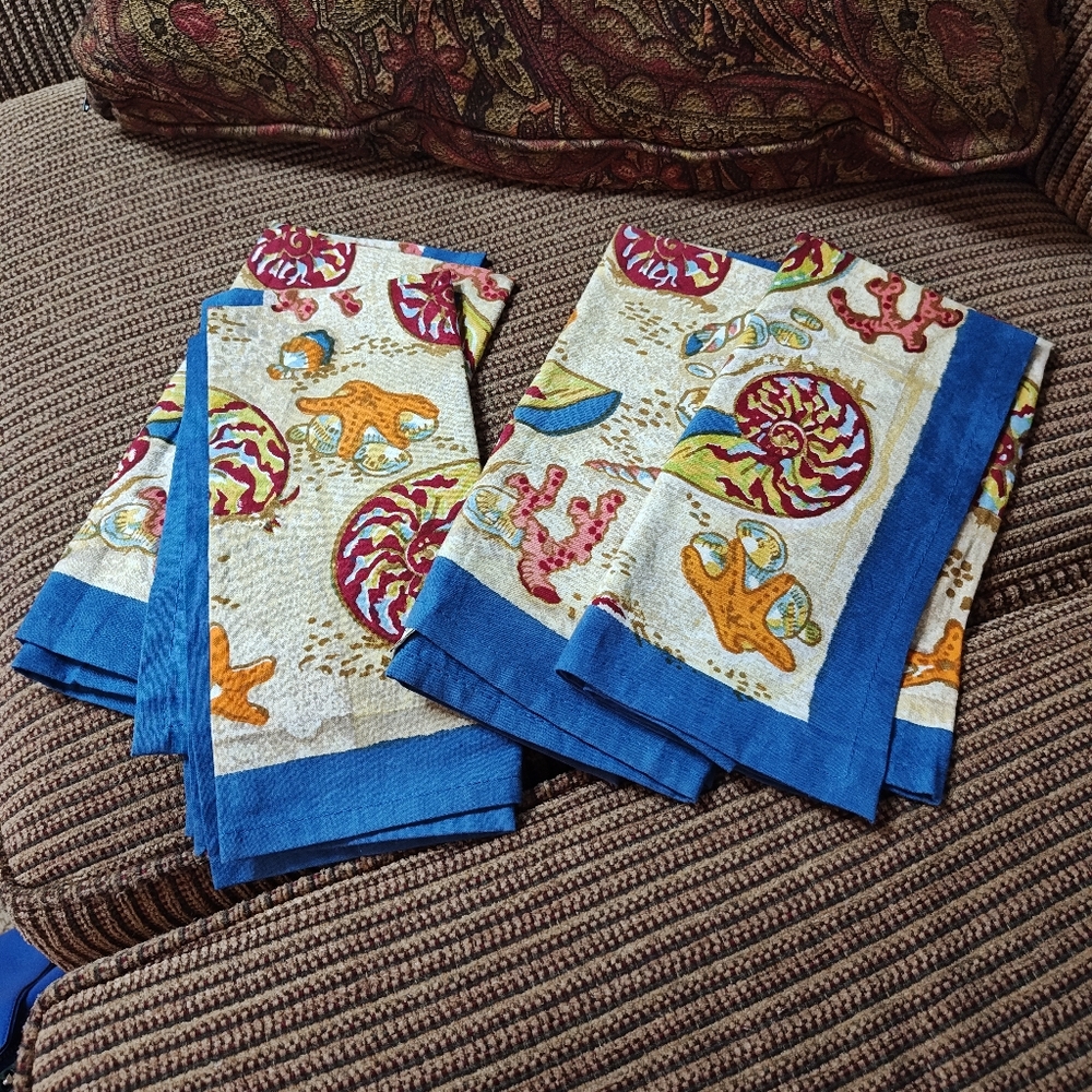 Gorgeous Handmade Seaside Couleur Nature Napkins By Bruno Lamy. Set Of 4. NWOT